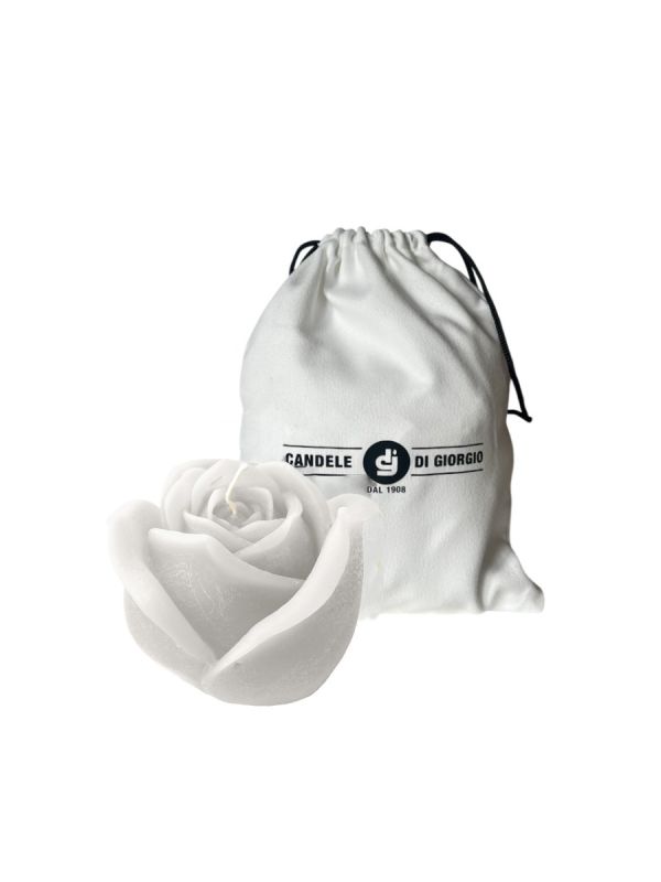 Candela a forma di Bocciolo di Rosa - Colore Bianco - Diametro 8 cm altezza 8 cm - con Sacchetto Regalo