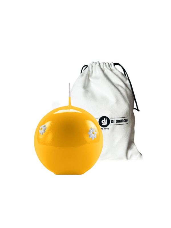 Candela sfera artigianale Ø 10 cm con margherite - Senape