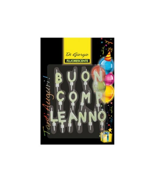 Candeline di compleanno fluorescenti "Buon Compleanno" con supporto