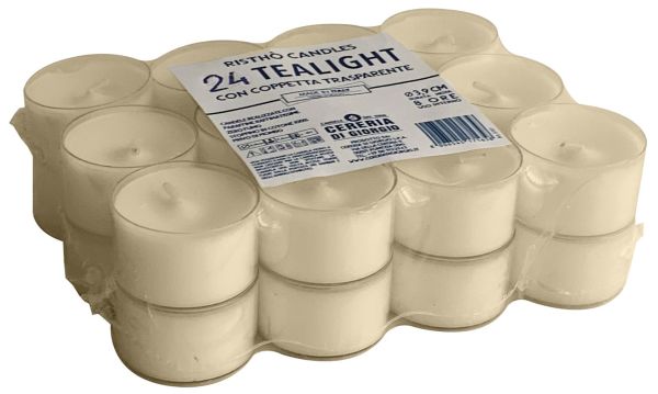 Tealight con cup trasparente Ø 3,9 cm h. 2,7 cm 24 pezzi - 6,5 ore- Avorio