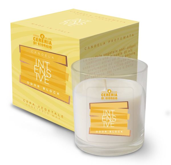 Candela Vegetale Vegana in bicchiere con astuccio Odor Block - Intensive-  14 ORE