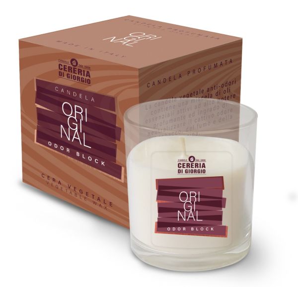Candela Vegetale Vegana in bicchiere con astuccio Odor Block - Original-  14 ORE