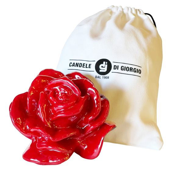 Candela Laccata Rosa artigianale- Rosso - 12 cm