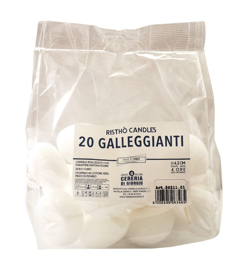 Candele galleggianti Ø 4,5 cm h. 2,7 cm 20 pezzi - Bianco