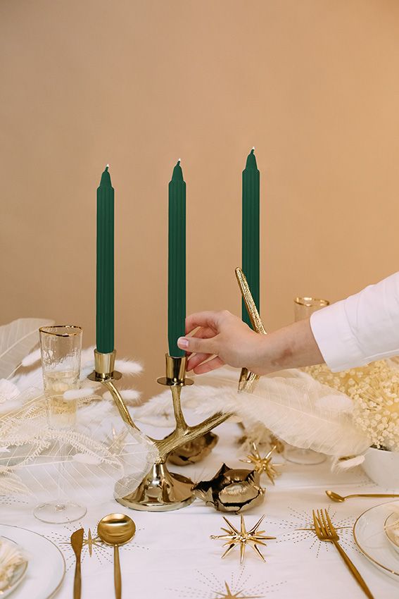 Candele scanalata Ø 2,2 cm h. 25 cm 8 pezzi - Verde Scuro