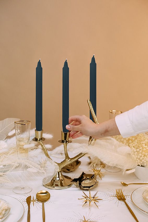 Candele scanalata Ø 2,2 cm h. 25 cm 8 pezzi- Blu Notte