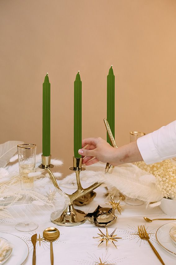 Candele scanalata Ø 2,2 cm h. 25 cm 8 pezzi- Verde Oliva