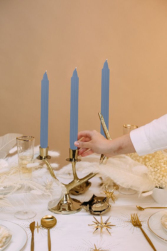 Candele scanalata Ø 2,2 cm h. 25 cm 8 pezzi- Dusty Blue