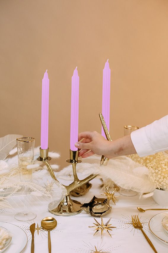 Candele scanalata Ø 2,2 cm h. 25 cm 8 pezzi- Viola Polvere