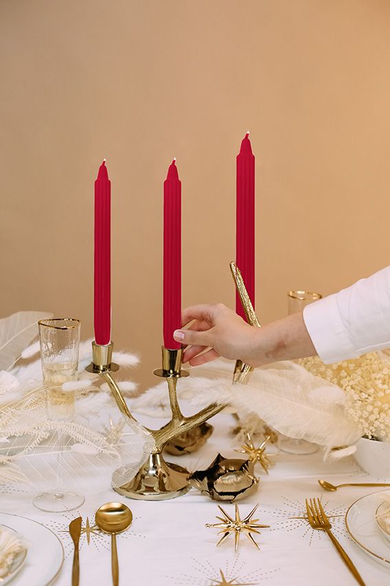 Candele scanalata Ø 2,2 cm h. 25 cm 8 pezzi- Indian  Red