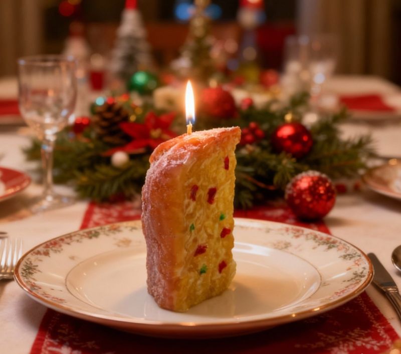 Candela a Forma di Fetta di Panettone - Color Caramello e canditi - Idea regalo