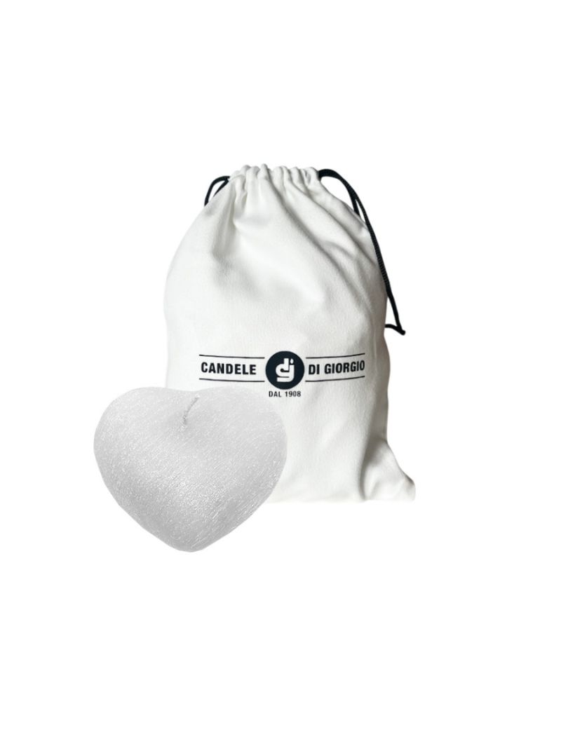 Candela a forma di Cuore Graffiato - Bianco - 10x5 cm