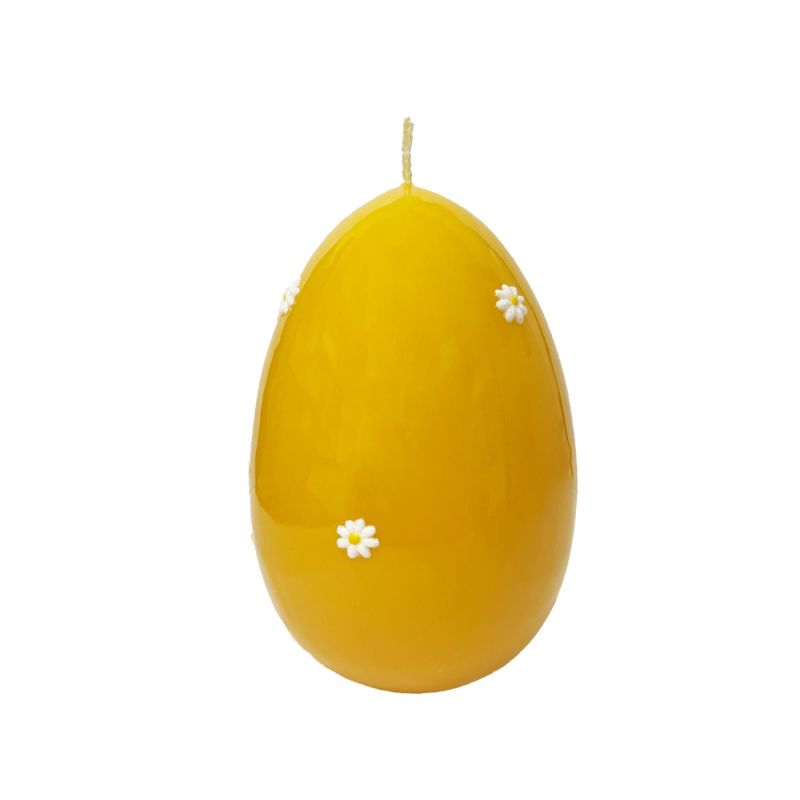 Candela a forma di Uovo con Margherite- Giallo Senape- 14 cm