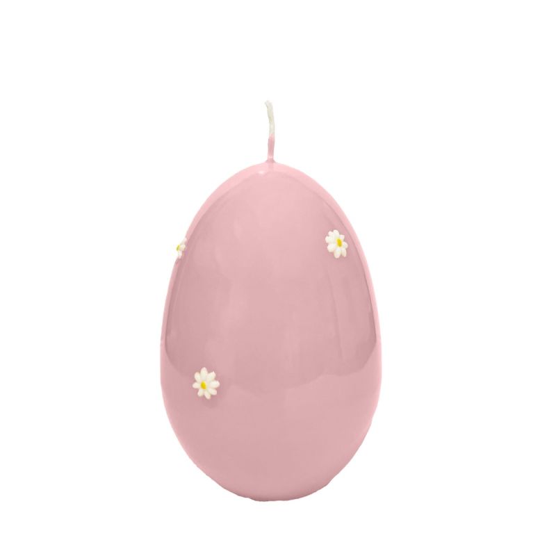 Candela a forma di Uovo con Margherite- Rosa Polvere- h 14 cm