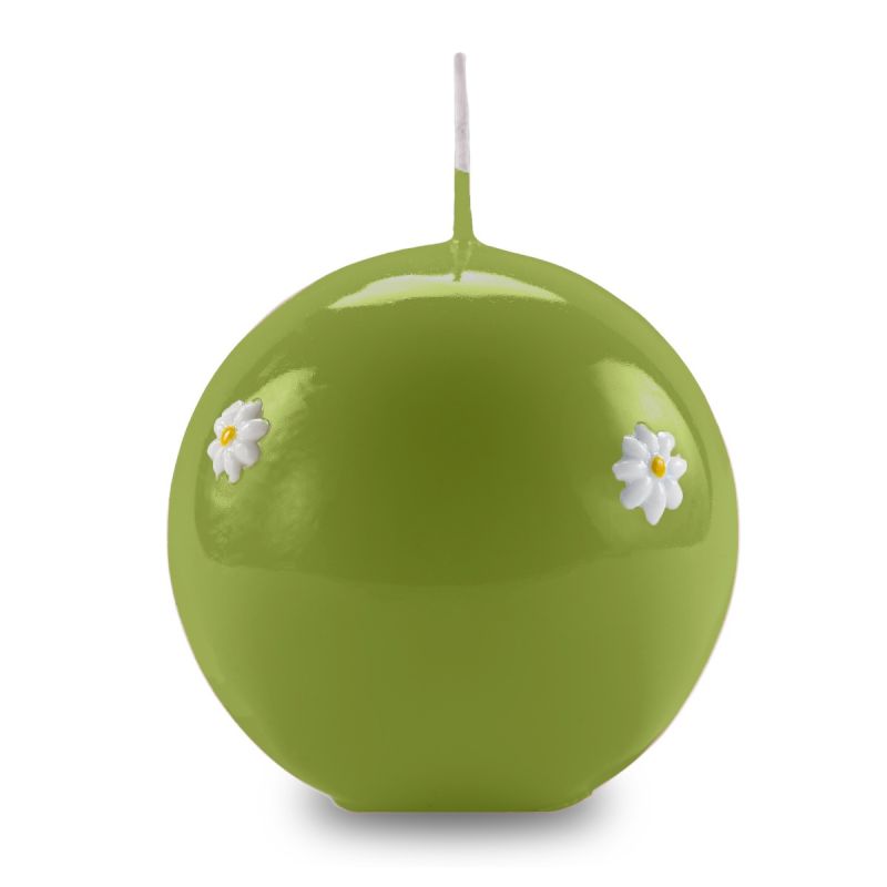 Candela sfera artigianale Ø 10 cm con margherite - Pistacchio