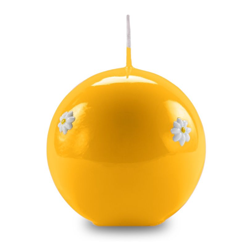 Candela sfera artigianale Ø 10 cm con margherite - Senape