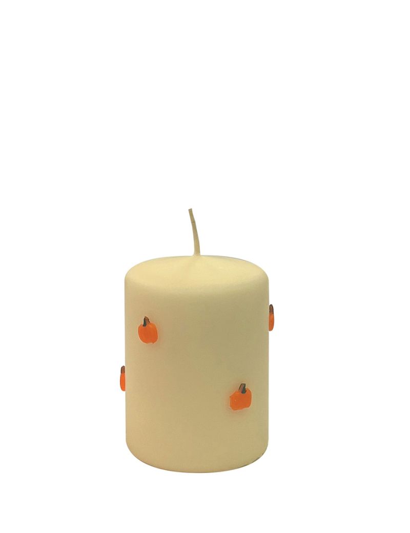 Candela con Zucche in cera  Ø 7, h 10 cm  - Avorio 