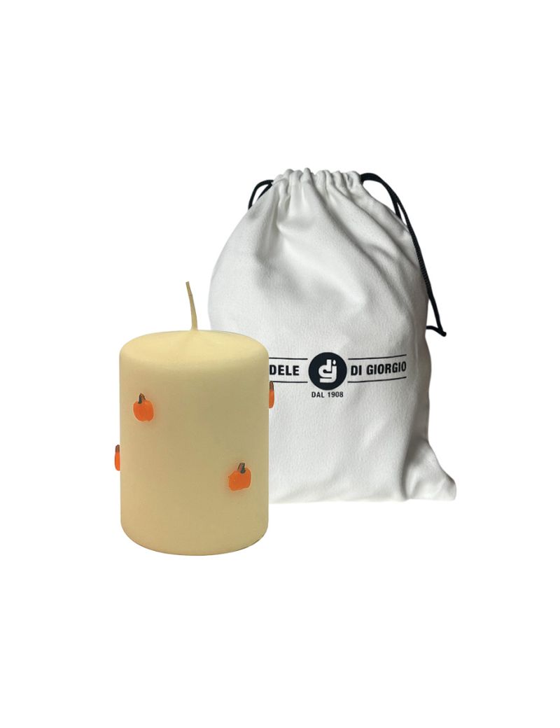 Candela con Zucche in cera  Ø 7, h 10 cm  - Avorio 