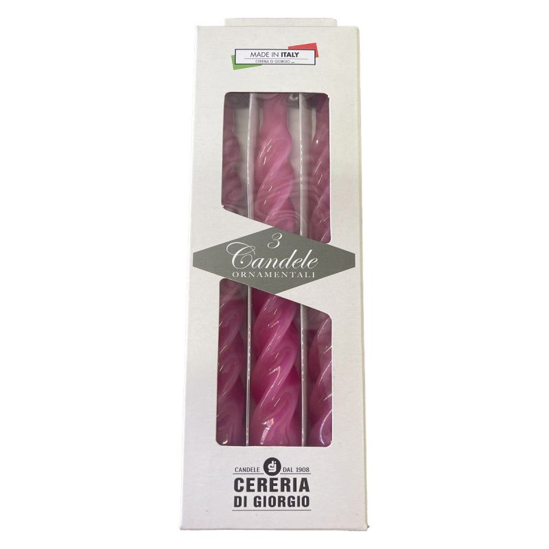 Candele laccate tortiglione Ø 2,2 cm h. 21 cm 3 pezzi - Fucsia