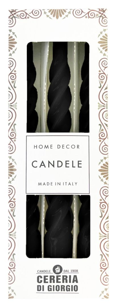 Candele laccate tortiglione Ø 2,2 cm h. 21 cm 3 pezzi - Nero