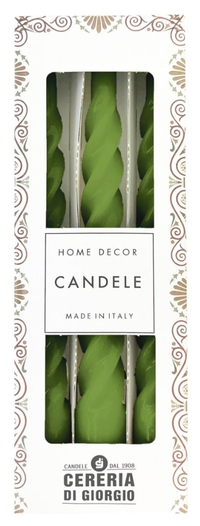 Candele laccate tortiglione Ø 2,2 cm h. 21 cm 3 pezzi - Verde Oliva