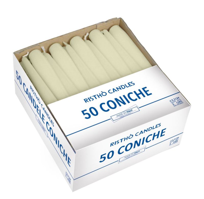 Candele coniche Ø 2,2 cm h. 21 cm 50 pezzi - Panna