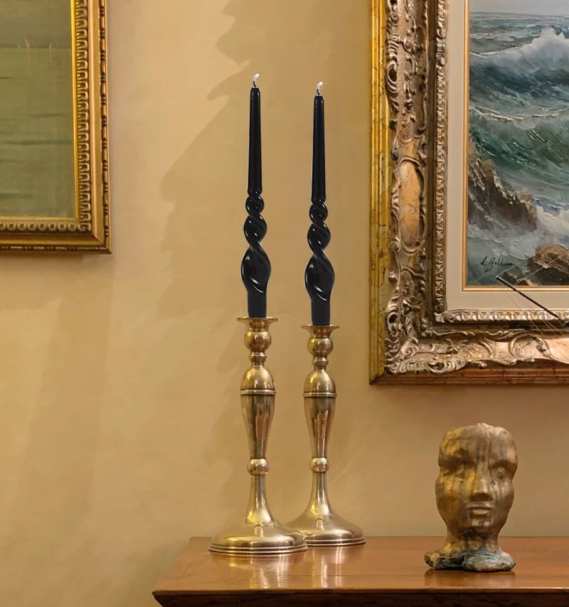 Set 2 candele voluta laccate h 30 cm - Nero