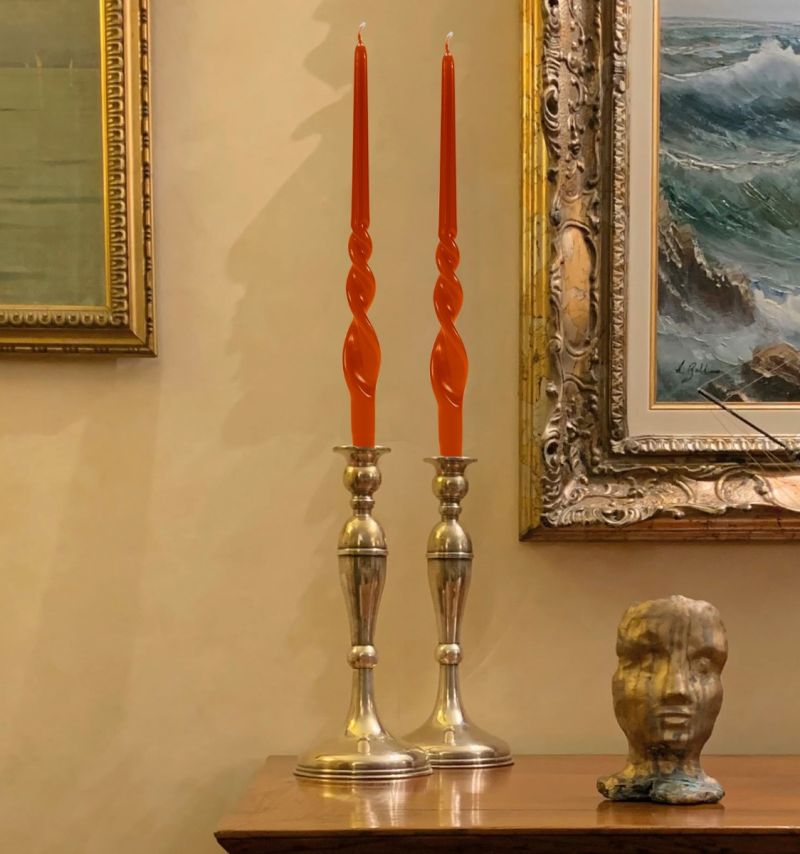 Set 2 candele voluta laccate h 30 cm - Terracotta