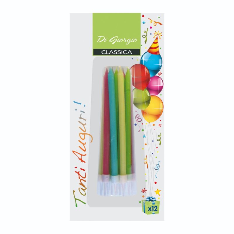 12 Candeline di compleanno diam. 0,6 cm altezza 10 cm - Colori assortiti