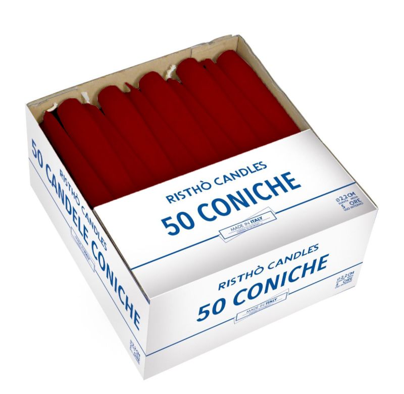 Candele coniche Ø 2,2 cm h. 21 cm 50 pezzi - Bordeaux