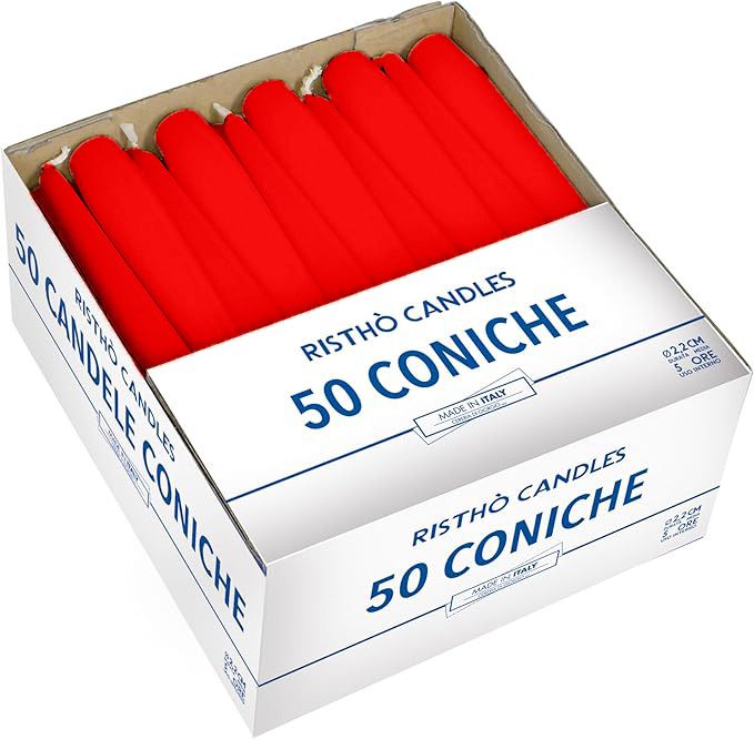 Candele coniche Ø 2,2 cm h. 25 cm 50 pezzi - Rosso