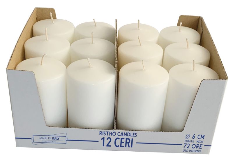 12 Candele diametro 6 cm altezza 10 cm - Bianco