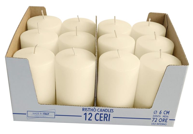 12 Candele diametro 6 cm altezza 10 cm - Avorio 