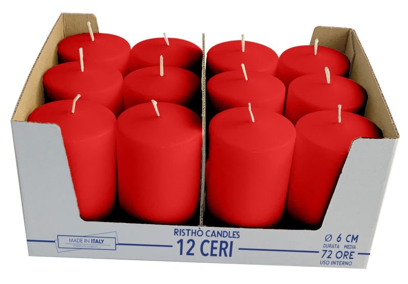 12 Candele diametro 6 cm altezza 10 cm - Rosso