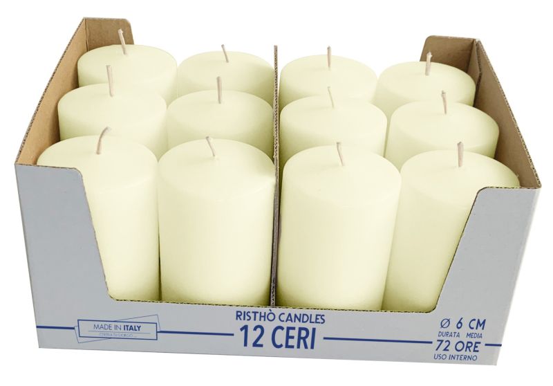 12 Candele diametro 6 cm altezza 10 cm - Panna
