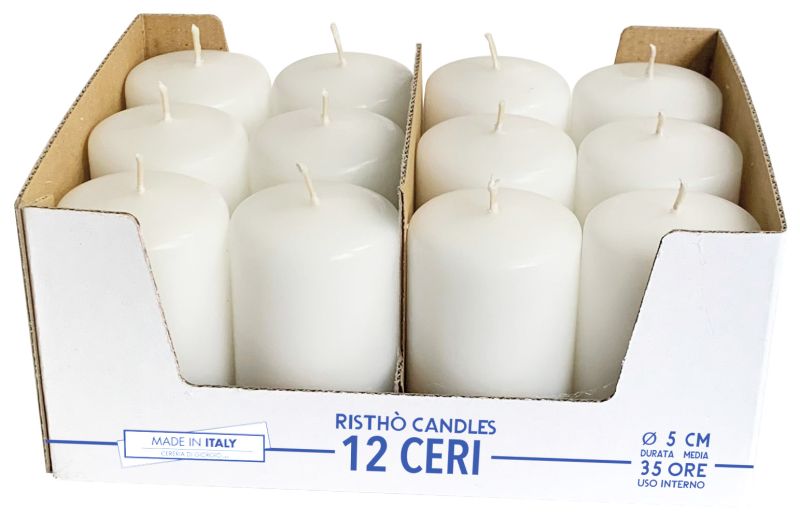 12 Candele Cero diametro 5 cm altezza 8 cm - Bianco