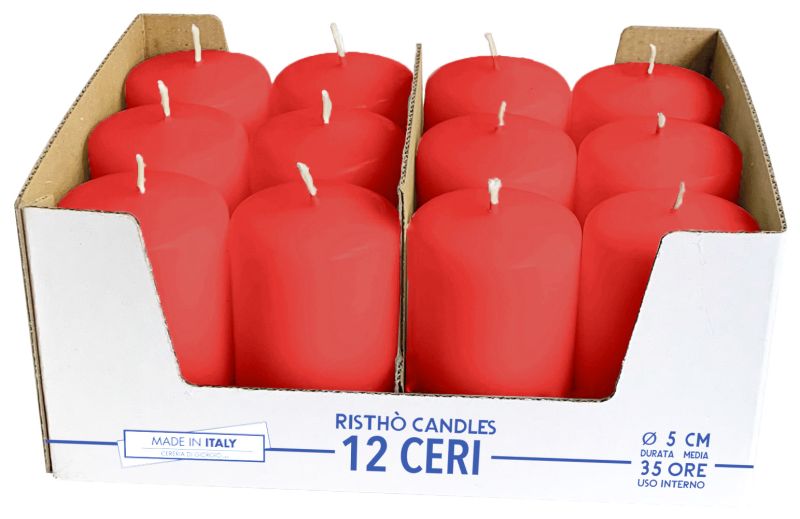 12 Candele Cero diametro 5 cm altezza 8 cm - Rosso