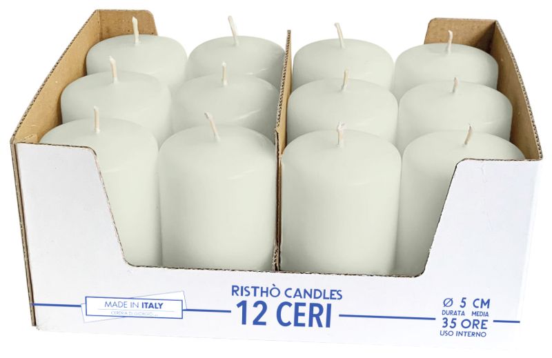 12 Candele Cero diametro 5 cm altezza 8 cm - Panna