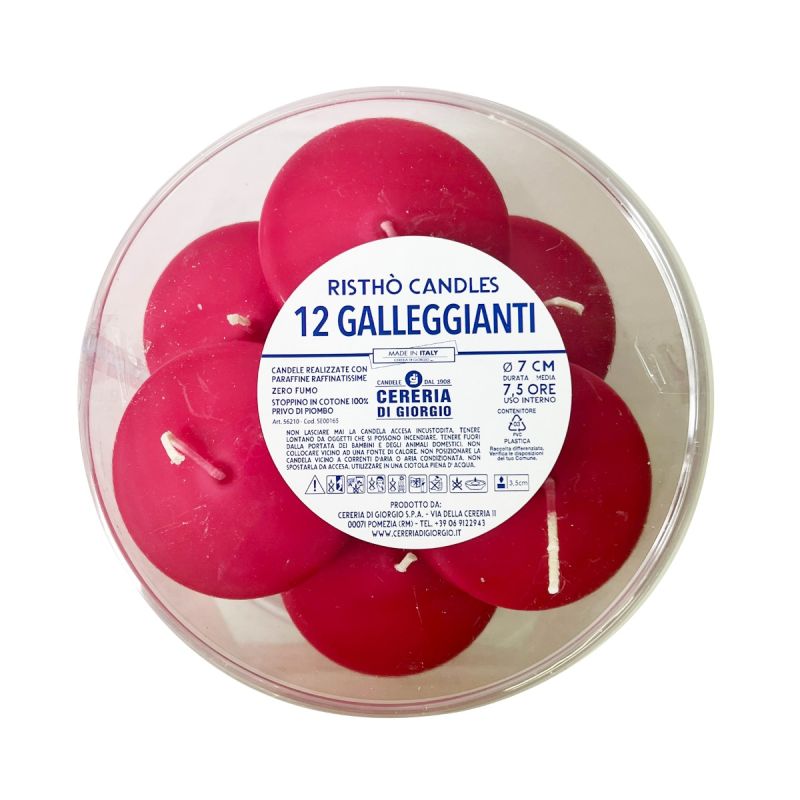 Candele galleggianti Ø 7 cm h. 1,5 cm 12 pezzi - Rosso