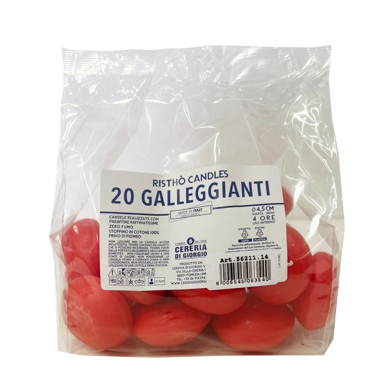 Candele galleggianti Ø 4,5 cm h. 2,7 cm 20 pezzi - Rosso