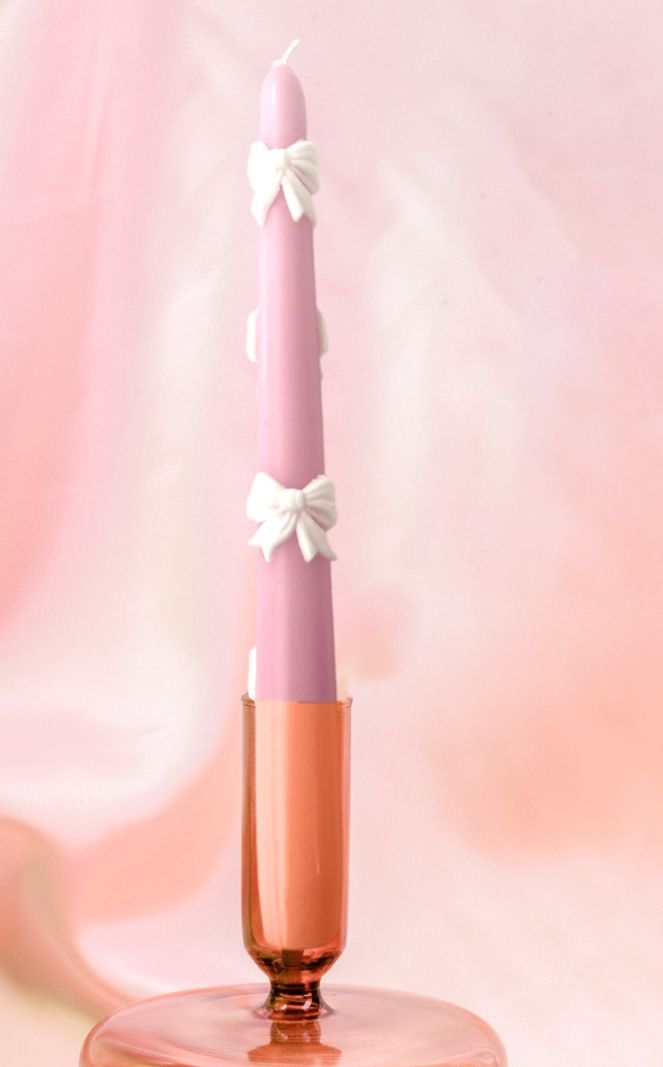 Candele Coniche con Fiocco Panna  Ø 2,2 cm h. 25 cm 2 pezzi -Rosa Polvere