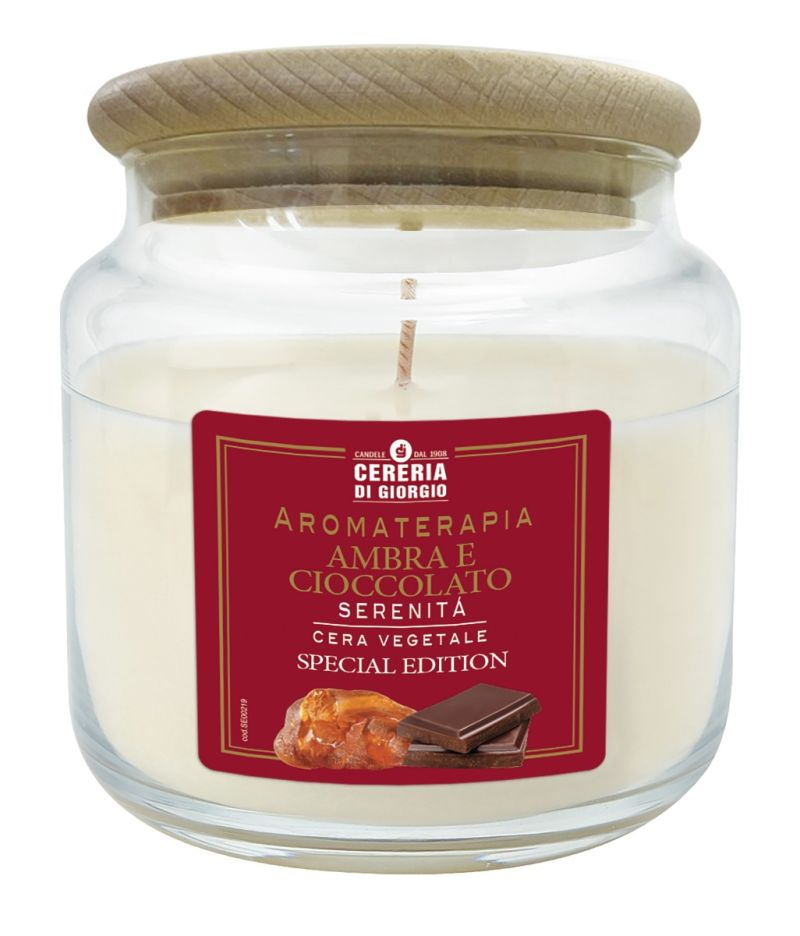 Candela Vegetale Vegana profumata in giara Aromaterapia - Ambra & Cioccolato - 80 ORE