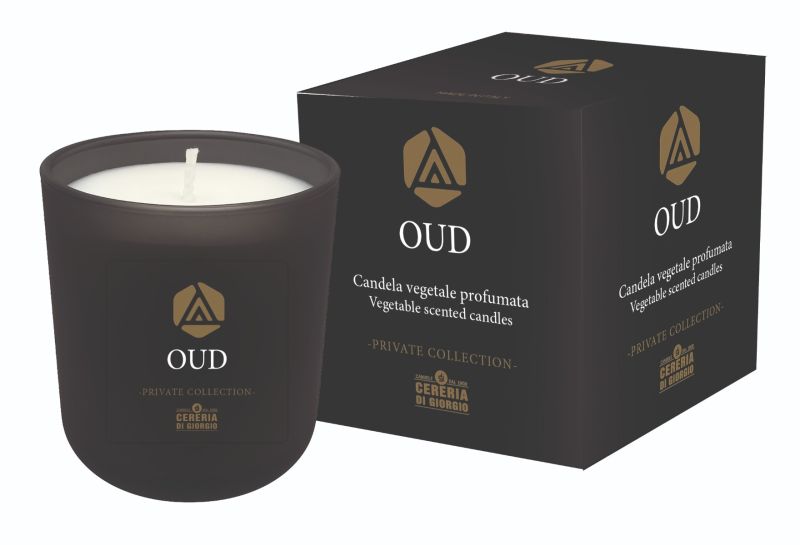 Candela Vegetale Vegana profumata in bicchiere Aromaterapia Black - Oud- 44 ORE