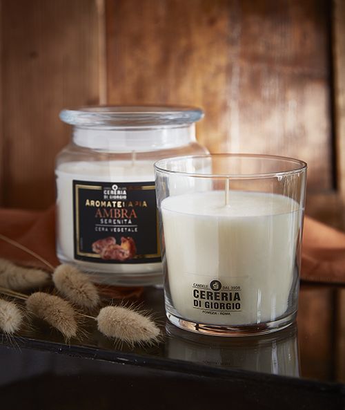 Candela Vegetale Vegana profumata in bicchiere Aromaterapia -  Ambra- 44 ORE