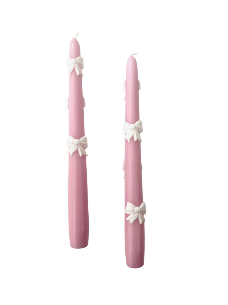 Candele Coniche con Fiocco Panna  Ø 2,2 cm h. 25 cm 2 pezzi -Rosa Polvere