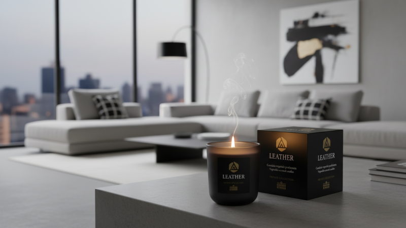 Candela Vegetale Vegana profumata in bicchiere Aromaterapia Black - Leather- 44 ORE