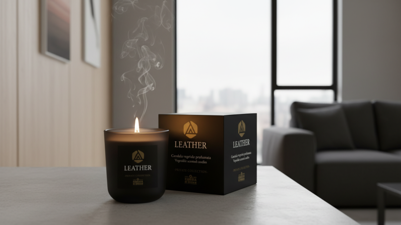 Candela Vegetale Vegana profumata in bicchiere Aromaterapia Black - Leather- 44 ORE