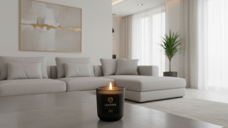 Candela Vegetale Vegana profumata in bicchiere Aromaterapia Black - Leather- 44 ORE