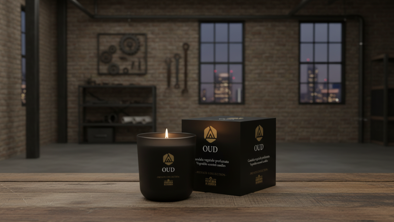 Candela Vegetale Vegana profumata in bicchiere Aromaterapia Black - Oud- 44 ORE