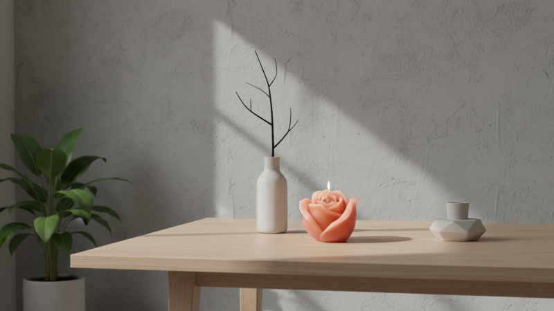 Candela a forma di Bocciolo di Rosa - Colore Rosa Polvere - Diametro 8 cm altezza 8 cm - con Sacchetto Regalo